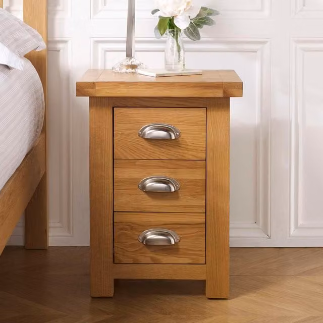 Birlea Woburn Small 3 Drawer Bedside Table in Rustic Oak Brown