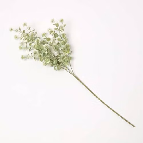 Homescapes Artificial Boxwood Branch with White Flowers in Green and White, 66 cm