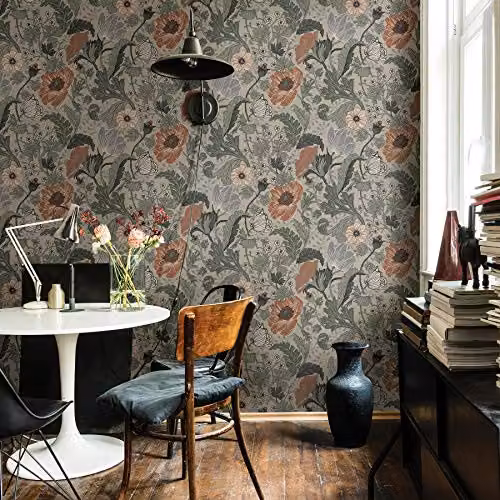 A-Street Prints Apelviken2 Floral Poppies Wallpaper in Green and Orange – 2