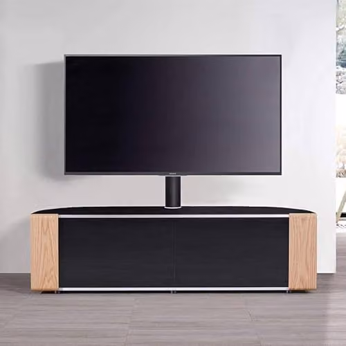 MDA Designs Sirius 1600 Gloss Black TV Cabinet with Oak and Walnut Trims, W: 160 cm, D: 48 cm, H: 45 cm – 2