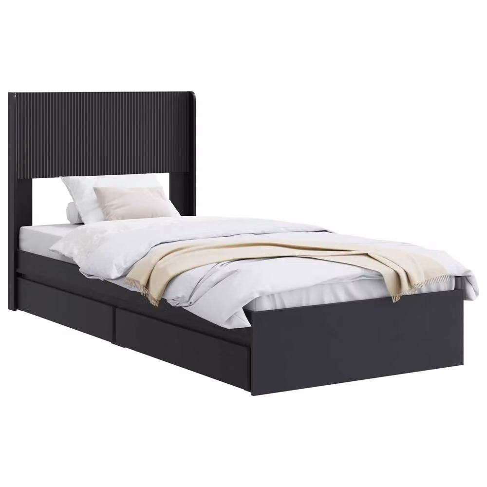 Berkfield Home Modern Bed Frame with Headboard and Side Compartment Storage in Black W/D/H: 190 x 75 x 75 cm – 2