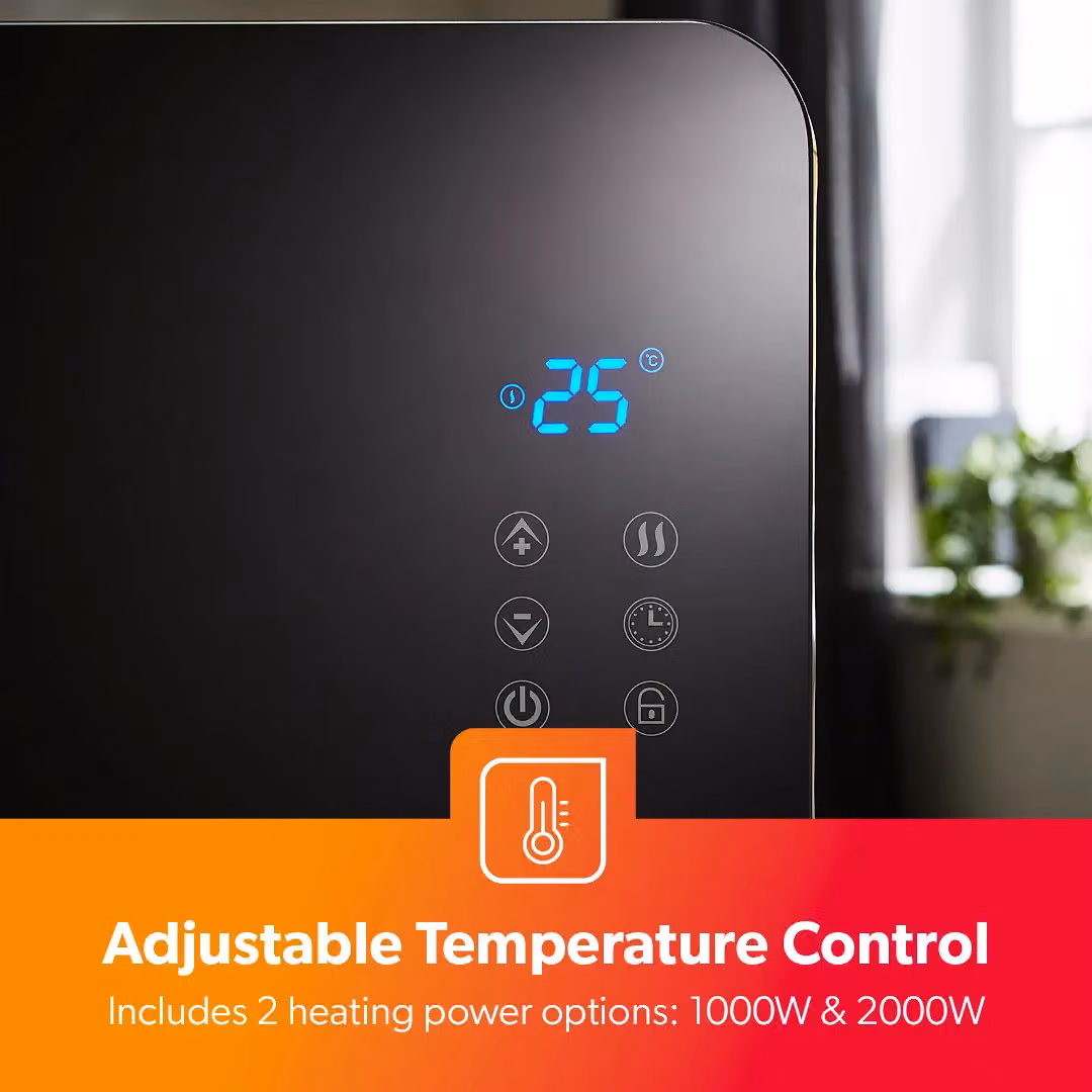Geepas 2000W Smart Glass Panel Heater with WiFi and App Control in Black – 3