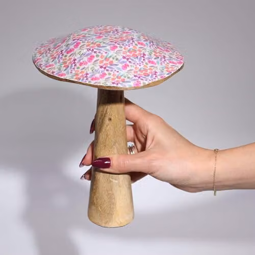 Serenityy Large Pink and Multicolour Floral Wooden Mushroom Decor – 2