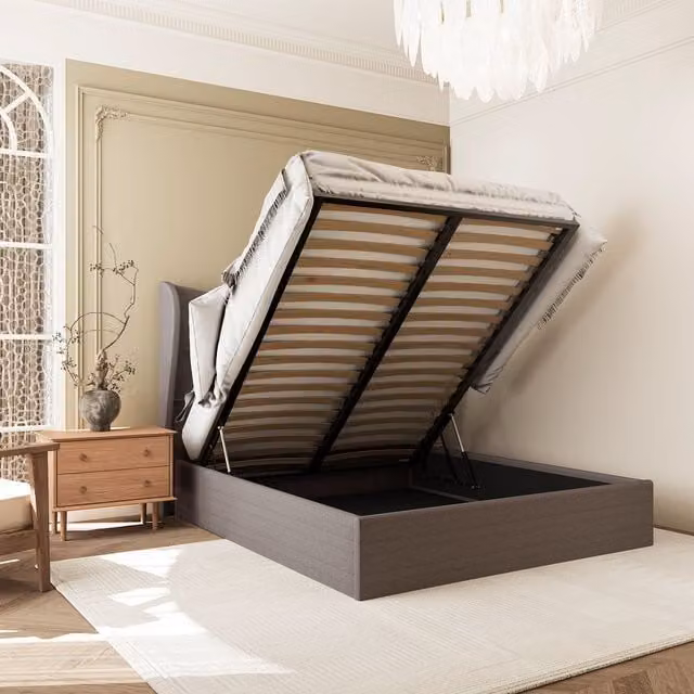Seconique Verona Double Ottoman Bed in Brown with Upholstered Fabric Frame