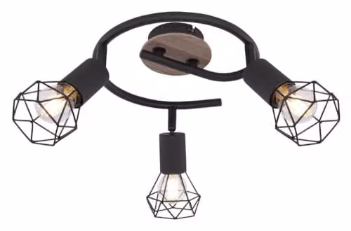 Globo Lighting Xara I Ceiling Spotlight Clusters in Black and Brown with Wood and Metal, 3x E14, Diameter: 23 cm – 1
