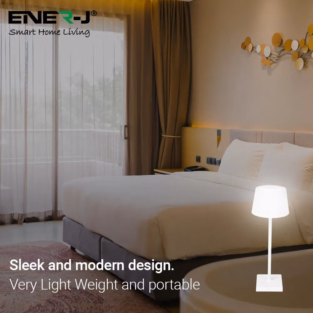 Ener-J 1000 Mile Women's Wireless LED Table Lamp, White, Dimmable, Rechargeable, IP44, Diameter: 40 cm, Height: 25 cm – 3