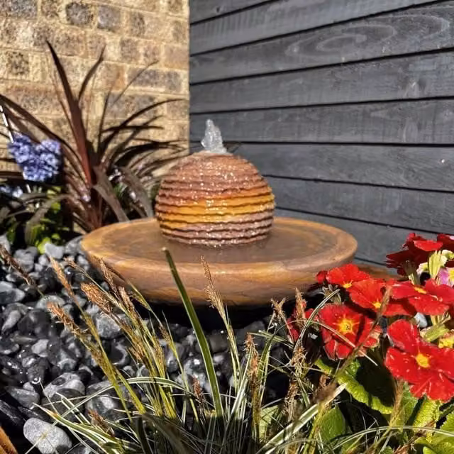 Tranquility Sandstone Babbling Bowl Sphere Spring Stone Water Feature, Grey, Diameter: 45 cm