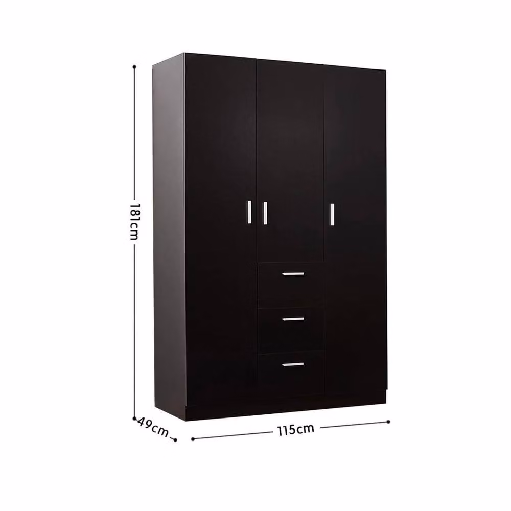 KORVIXA Black Modern 3 Door 3 Drawer Wardrobe with Storage Shelf, W/D/H: 100 x 100 x 100 cm – 2