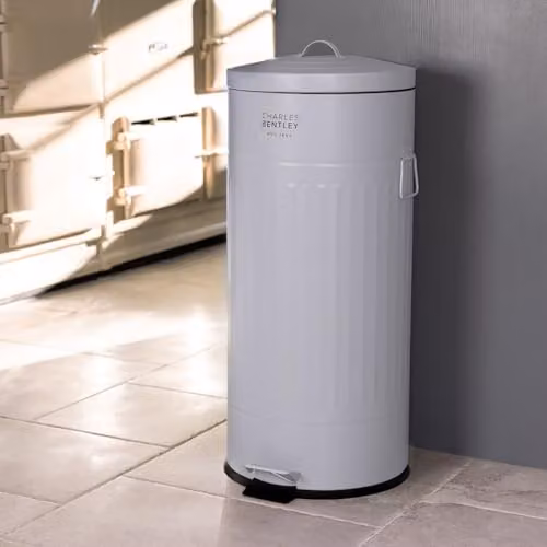 Charles Bentley Retro Style Steel Pedal Kitchen Bin with Removable Inner Bucket, Light Grey, H 70 cm x W 30 cm x D 30 cm