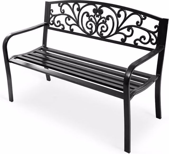 Gymax Classic Floral Pattern Metal Garden Bench in Black – 1