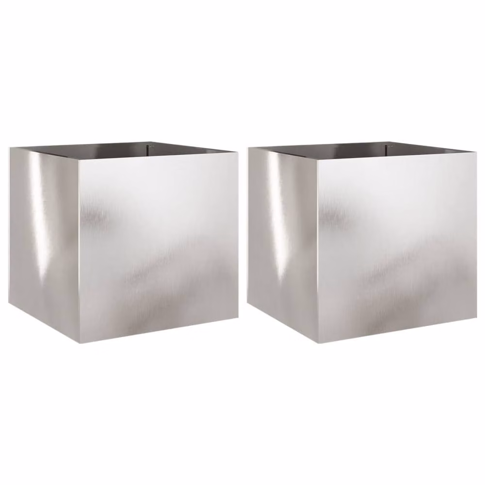 Berkfield Home Stainless Steel Planter Tub, 2 Pieces, Silver, W: 49 cm, D: 47 cm, H: 46 cm – 2
