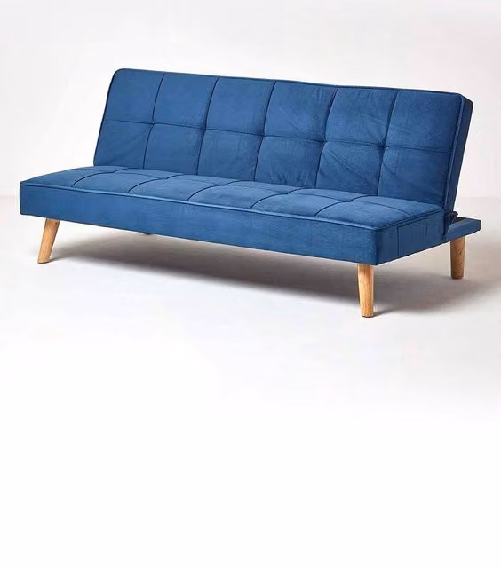 Homescapes Bower Navy Blue Velvet Click-Clack Sofa Bed with Solid Wood Frame