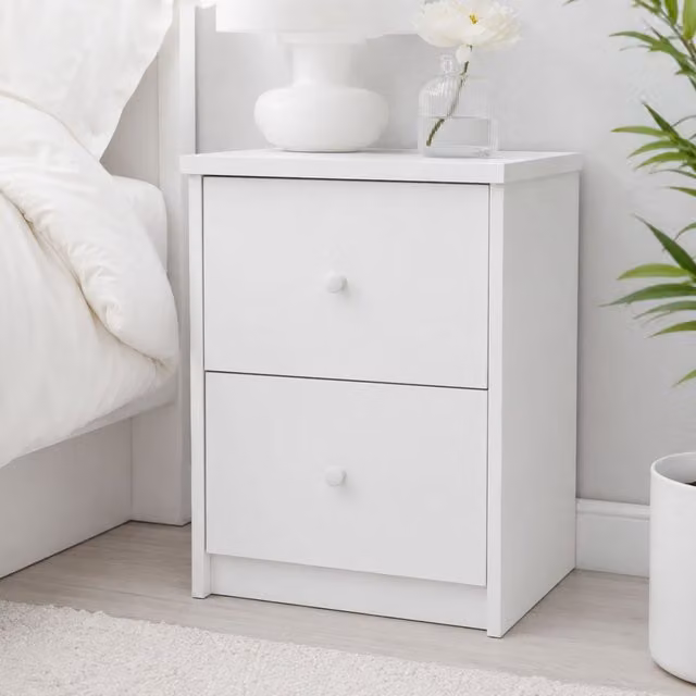 Core Products Erin White 2 Drawer Bedside Cabinet with Metal Runners