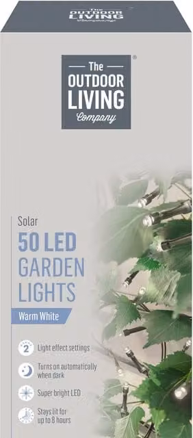 The Outdoor Living Company 50 Solar Garden LED Lights in Warm White with Dusk Sensor