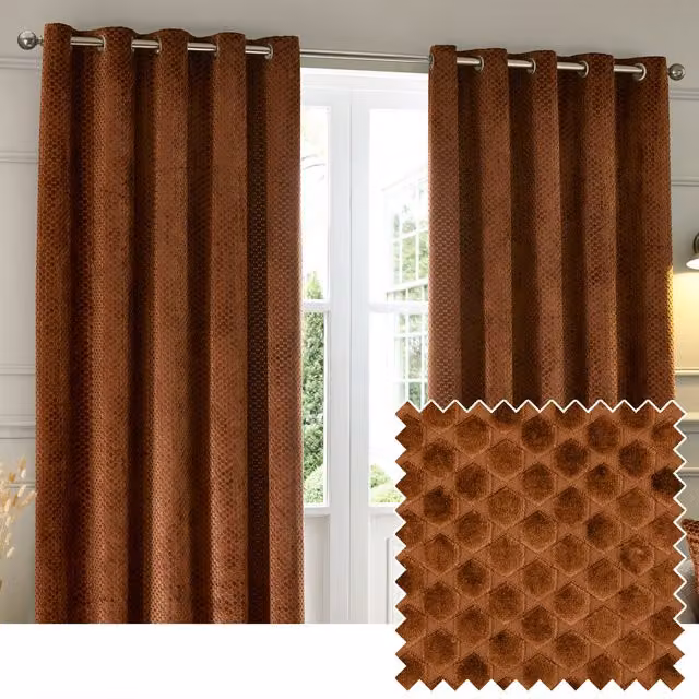 Paoletti Neptune Luxury Velvet Eyelet Curtain Pair in Copper, Width: 229 cm, Drop: 137 cm