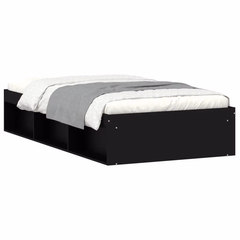 Berkfield Home Modern Black Engineered Wood Bed Frame with Side Compartments W/D/H: 90 x 200 cm – 2