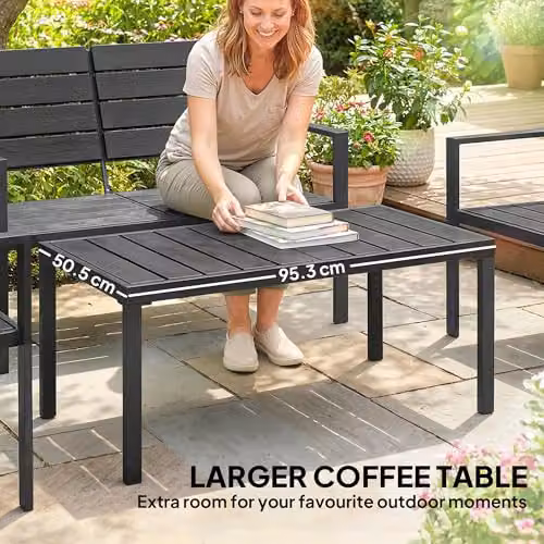 Outsunny 4 Piece Garden Furniture Set in Black with 2 Seater Sofa, Armchair, and Coffee Table – 4