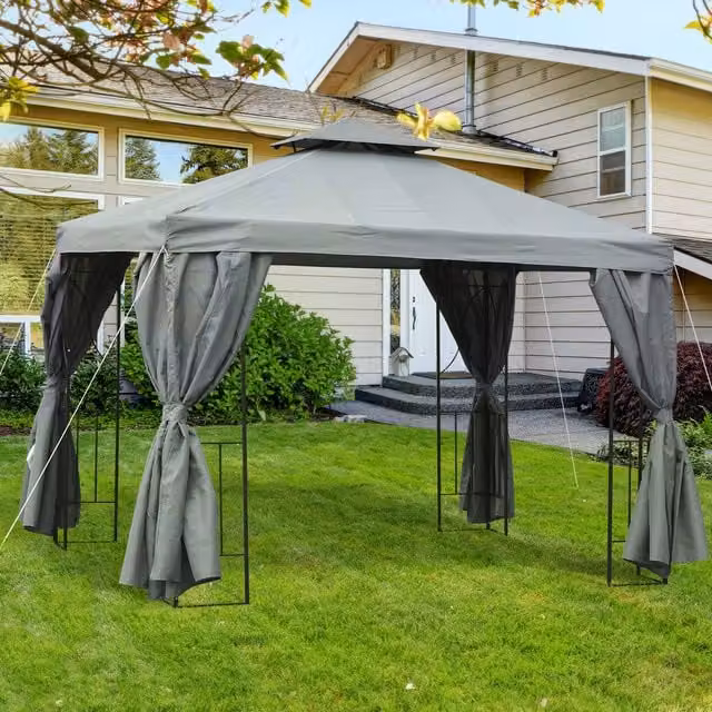 Outsunny Grey Metal Garden Gazebo W: 300 cm x D: 300 cm x H: 300 cm