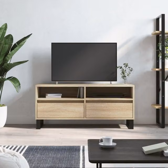 Berkfield Home Modern TV Cabinet in Brown Sonoma Oak, W/D/H: 100 x 34.5 x 44.5 cm – 1