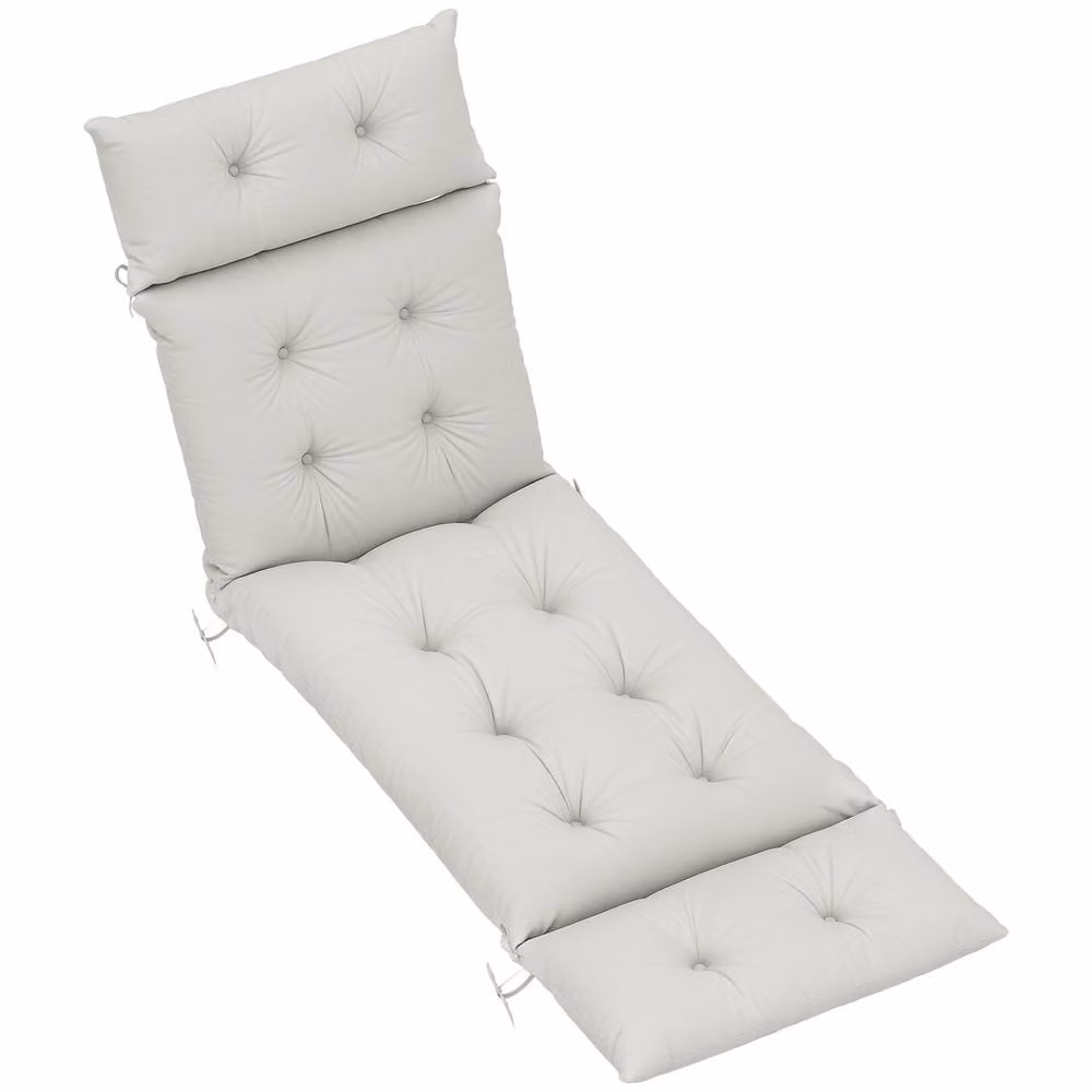 OUTSUNNY Grey Sun Lounger Cushion with Foam Filling and Polyester Ties – 2