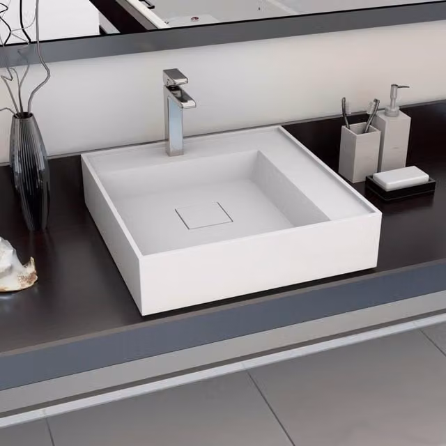 Berkfield Home Square Mineral Cast Wash Basin, White, W: 50 cm, D: 50 cm, H: 12.3 cm – 1