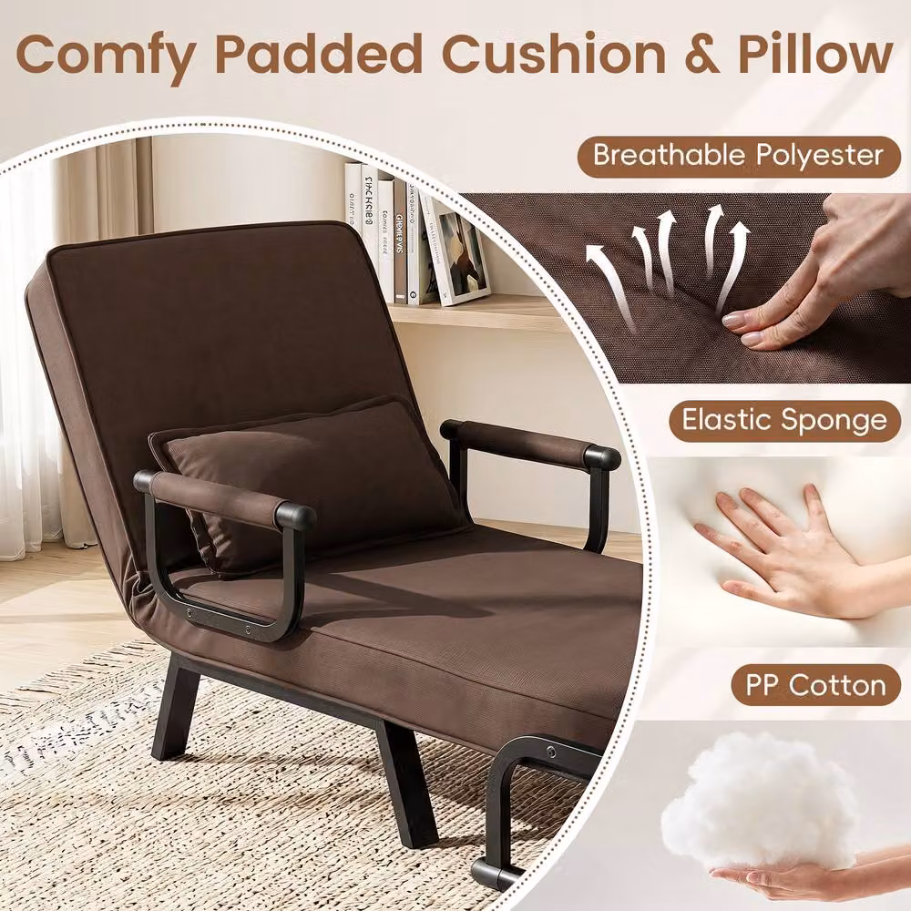 Costway Convertible Sleeper Chair and Folding Sofa Bed with Adjustable Backrest in Brown – 9