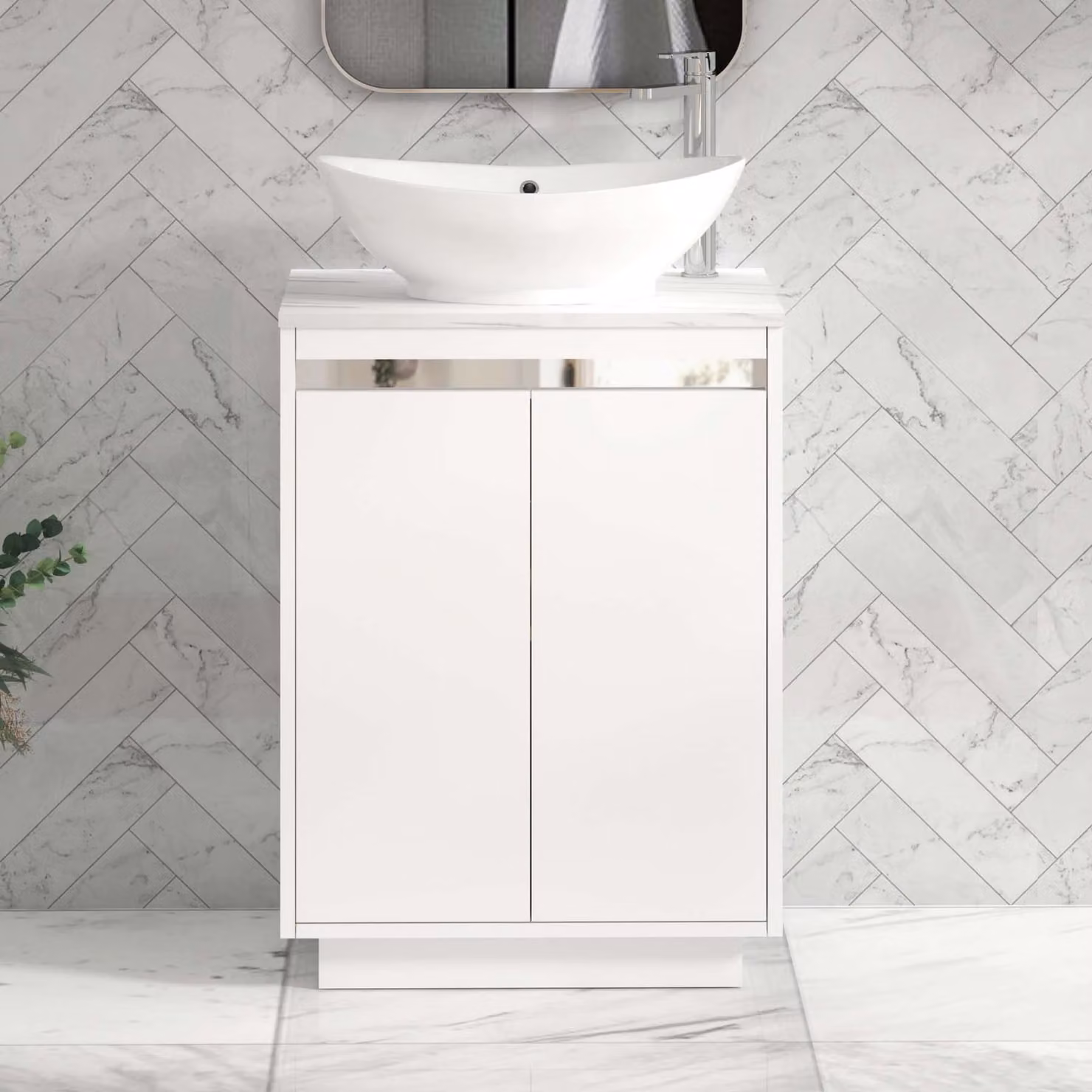 Royal Bathrooms Orion 800mm Matt White Floor Standing Countertop Vanity Unit with Amaze Basin and Chrome Accent Trim