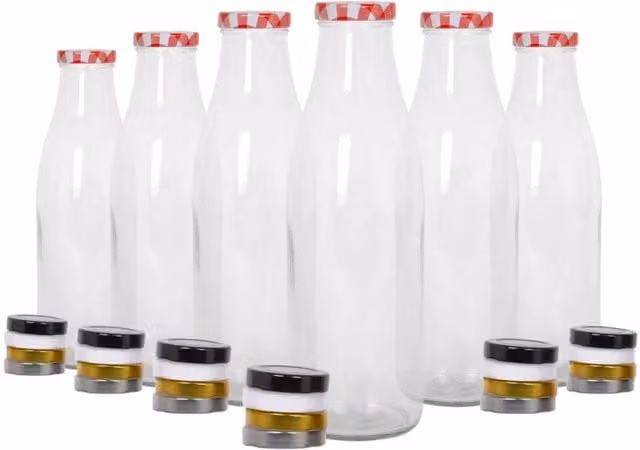 Havendro Set of 6 Clear Glass Water Bottles with Airtight Metal Lids, 960 ml each – 1
