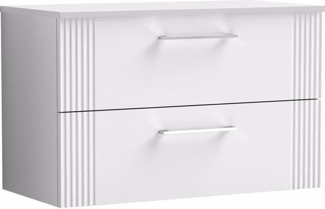 Balterley Modern 2 Drawer Wall Hung Vanity Unit with Matching Worktop, White, Width: 80 cm