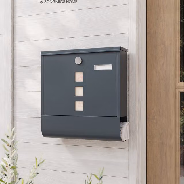 SONGMICS Wall Mounted Steel Letterbox in Grey/Anthracite