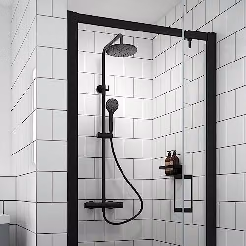 Nuie JTY475 Modern Round Thermostatic Bar Shower Set with 3 Function Handset and Telescopic Kit, Matt Black – 2