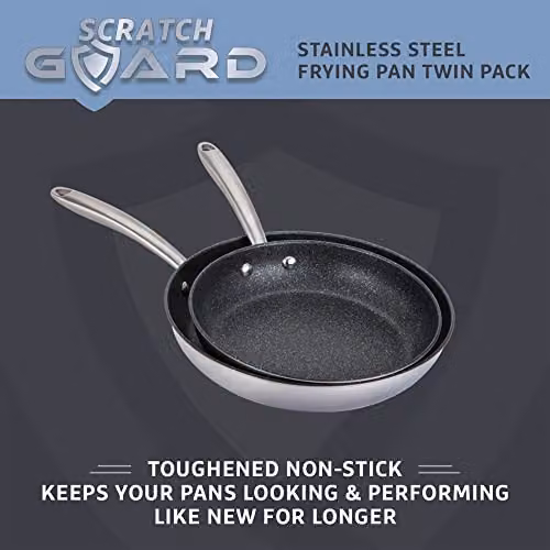 Prestige Scratch Guard Non Stick Stainless Steel Frying Pan Set of 2, Silver – 3