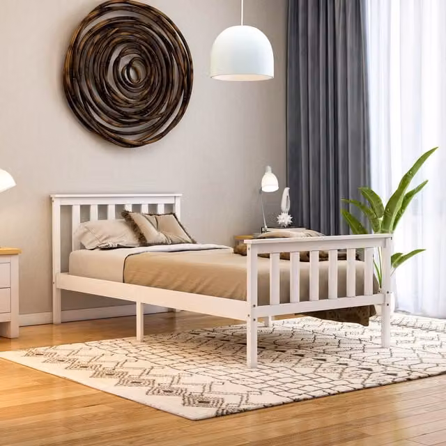 Vida Designs Milan Single Bed Frame in White Solid Pine Wood, H 82 x W 97 x D 196.5 cm