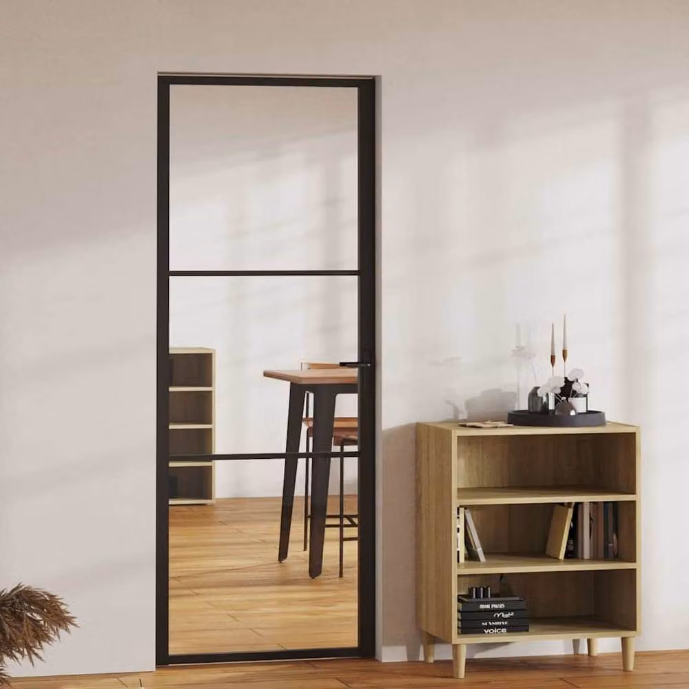 Berkfield Industrial Interior Door with Black Aluminium Frame and Transparent ESG Glass, W: 76 cm, H: 201.5 cm – 2