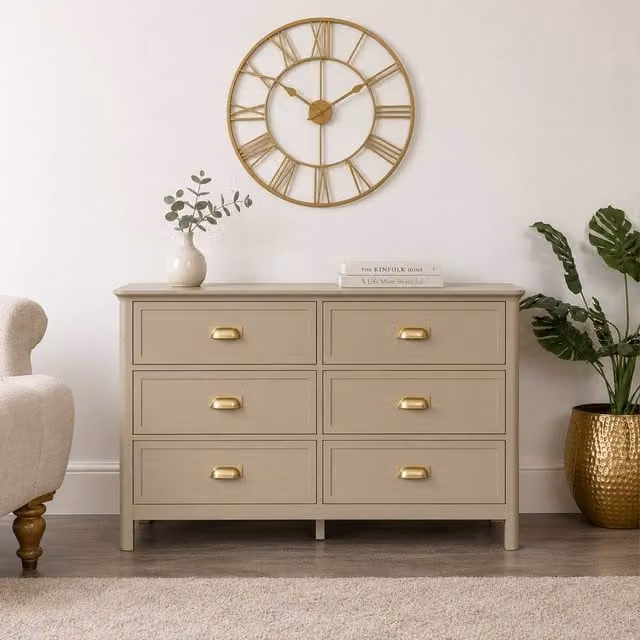 Melody Maison Lawrence Large 6 Drawer Chest of Drawers in Beige and Gold