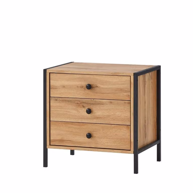 Timber Art Design Zahra 3 Drawer Bedside Table Cabinet in Black