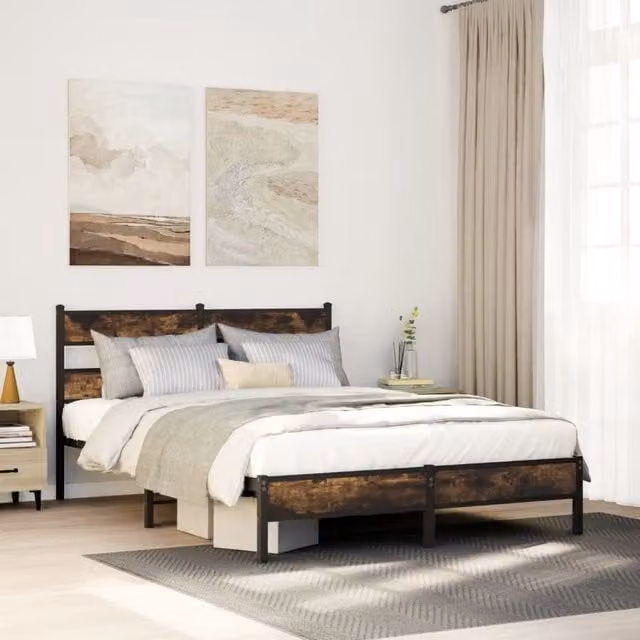 Berkfield Home Sonoma Oak Bed Frame with Headboard in Brown W/D/H: 160 x 200 cm – 1
