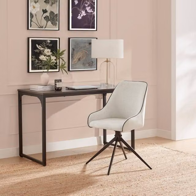 FurnitureboxUK Beaumont Cream Fabric Swivel Office Chair with Armrests