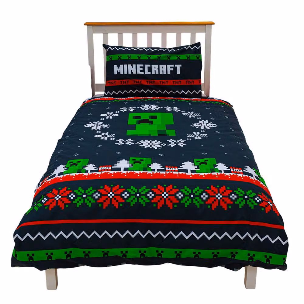 Minecraft Reversible Christmas Duvet Cover and Pillowcase Set, Multicolour, W: 90 cm, H: 200 cm – 3