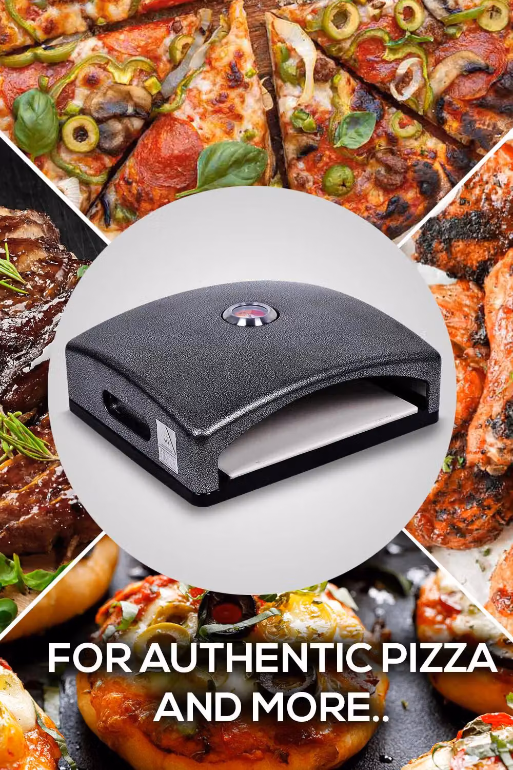 Haven Portable Mini Outdoor BBQ Pizza Oven with Ceramic Stone and Built-in Thermometer in Black and Silver, W/D/H: 40 x 35 x 16 cm – 4