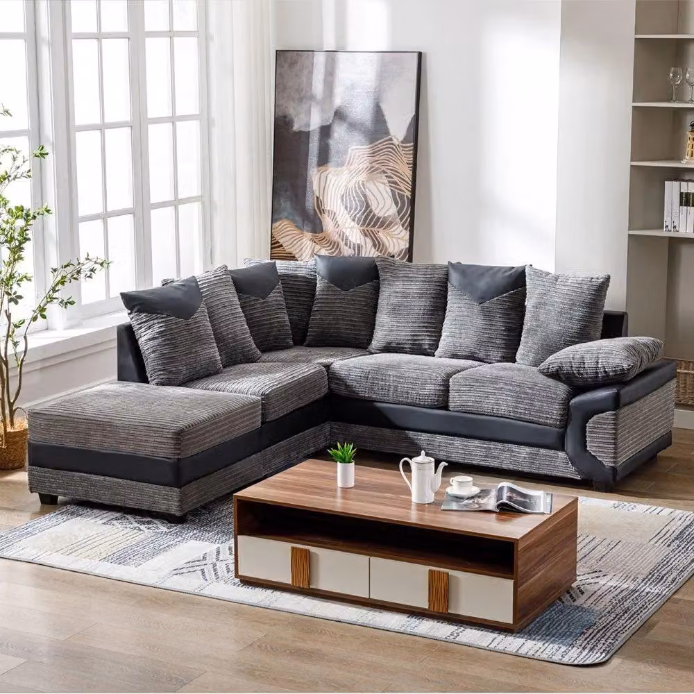 LUXURY LIFE Dino Left Hand Facing Cord Fabric Corner Sofa in Grey – 2