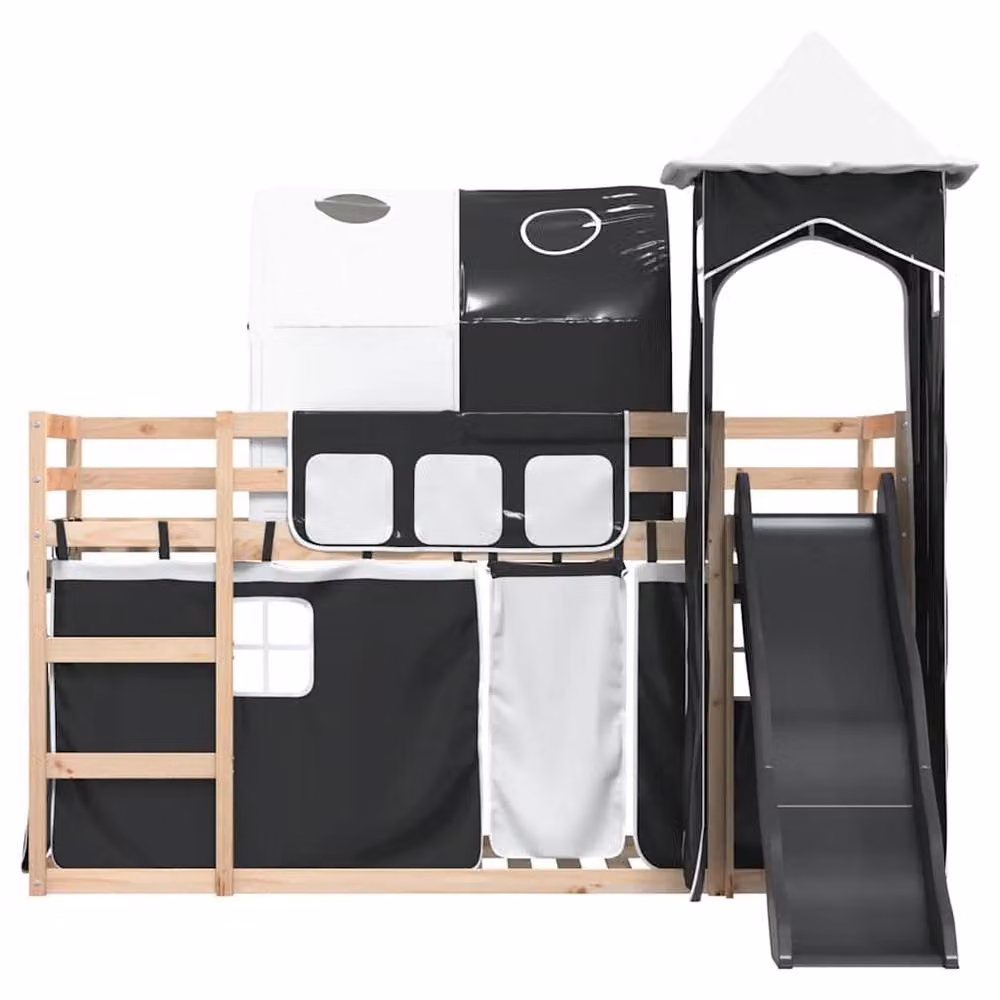 Berkfield Home Elegant Bunk Bed with Slide in White and Black, Solid Pine Wood, W/D/H: 80 x 200 cm – 5