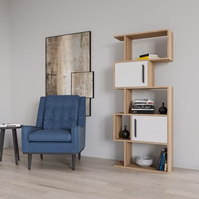 Decorotika Raven Bookcase with Cabinets in White, W: 71.0 cm, H: 173.0 cm