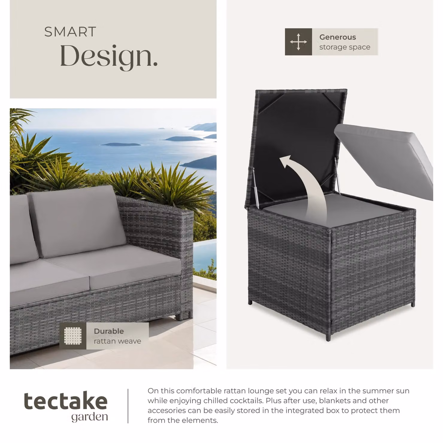 tectake Siena Garden Furniture Set in Grey with Rattan, Metal and Glass for 4 Adults – 4
