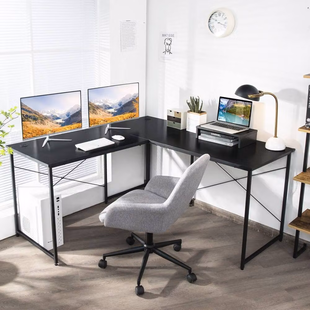 Costway L-Shaped Reversible Corner Computer Desk in Black for Home Office and Study – 3