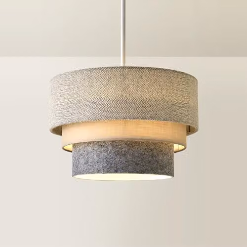 MiniSun Round Modern 3 Tier Fabric Ceiling Pendant Light Shade in Grey, Width: 30 cm