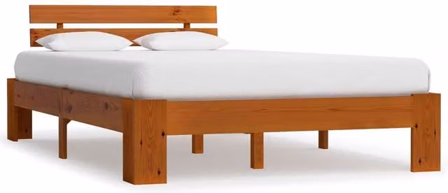 Berkfield Home Modern Small Double Bed Frame in Brown Lacquered Solid Pine Wood, W/D/H: 120 x 200 cm