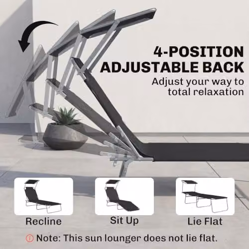 Outsunny Black Reclining Sun Lounger with Sun Canopy and Adjustable Headrest, W/D/H: 120 x 58 x 36 cm – 13