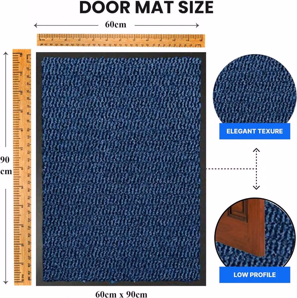 KAV Non-Slip Washable Door Mat, Blue and Black, W: 60 cm, D: 90 cm – 8