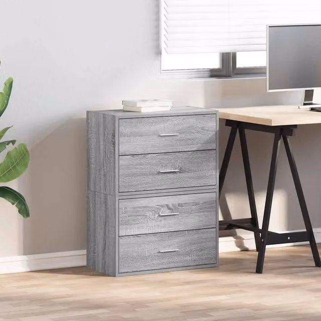 Berkfield Home Set of 2 Durable Grey Sonoma Cabinets with 2 Drawers, W/D/H: 60 x 31 x 40 cm – 1